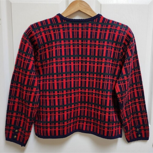 Hasting & Smith Sweater Women SP Red Plaid Knit Cardigan Button Pockets Long Slv - Picture 2 of 9
